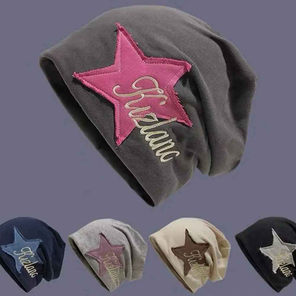 

Y2k Ear Protection Pile Hat Star Sticker Solid Color Autumn and Winter Letter Hat Beanie Hat Women Warm Cap Korean Style Caps