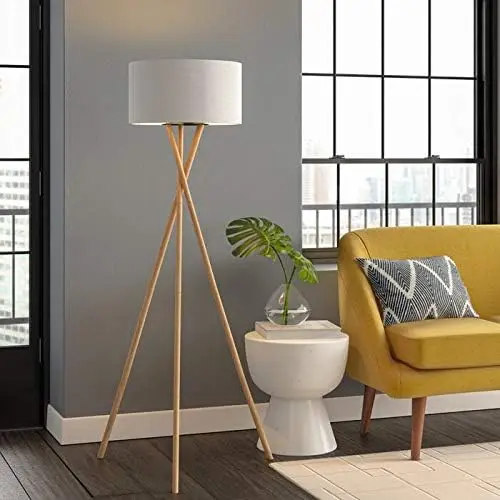 

Floor Lamp - Modern Wood Floor Lamp with White Drum Shade and E26 Lamp Base,Perfect for Living Room, Bedroom, Study Room and Off