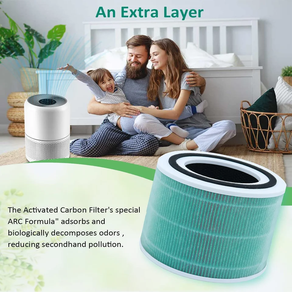 Lot de 2 filtres de rechange Core 300 compatibles avec les purificateurs d'air LEVOIT Core 300 et Core 300S, H13 True HEPA, charbon actif haute efficacité, remplace Core300-RF-TX, vert