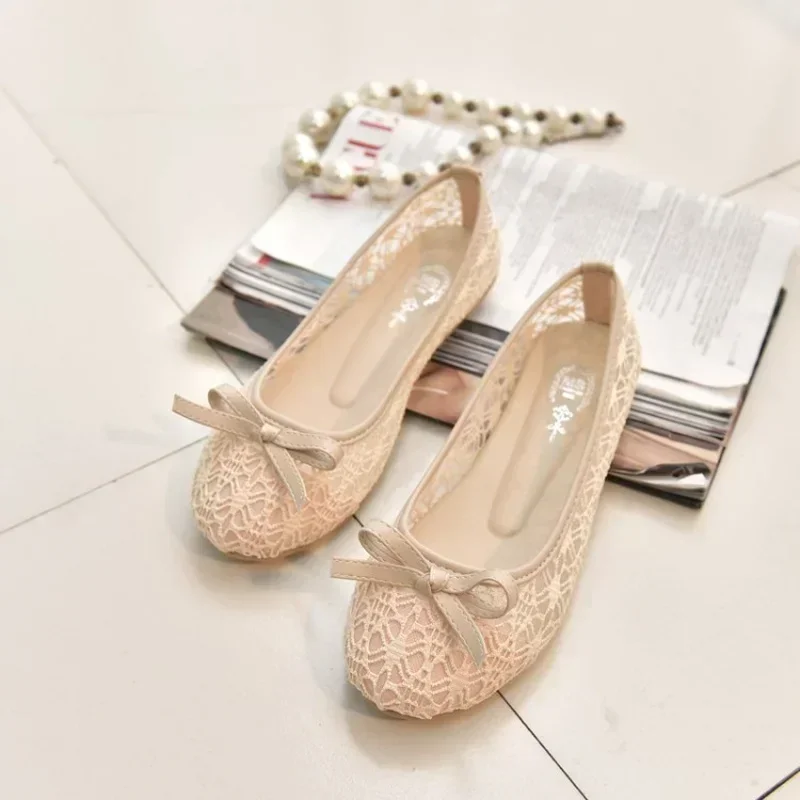 2024 New Women Flats Shoes Ballet Flats Fashion Bow-Knot Women Shoes Slip On Cut Outs Flat Sweet Hollow Summer Female Shoes 2