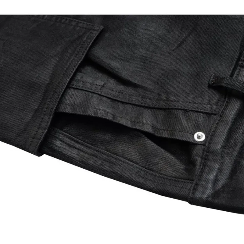 PFNW American Vintage Raw-edge Denim Shorts With Frayed Moustache Effect Waxed Niche Design Black Knee Length Pants 28W6074