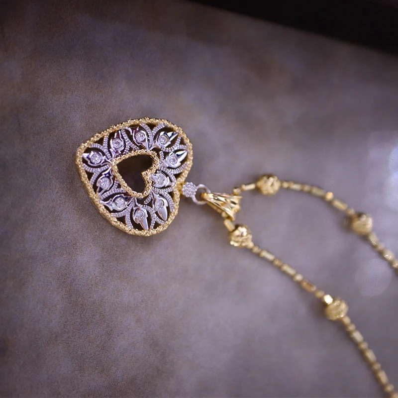 Aazuo Diamondstyle 18K Yellow gold Real Diamonds Fairy Heart only Pendent Gifted For Women Luxury Party 18 Inch Au750