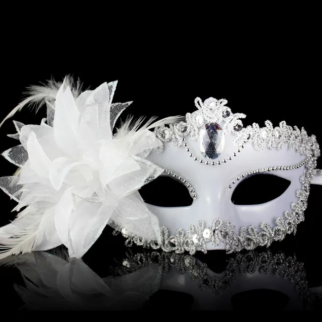 Máscara veneciana de diamante, flor de plumas de Venecia, disfraz de actuación de Carnaval de boda. 1