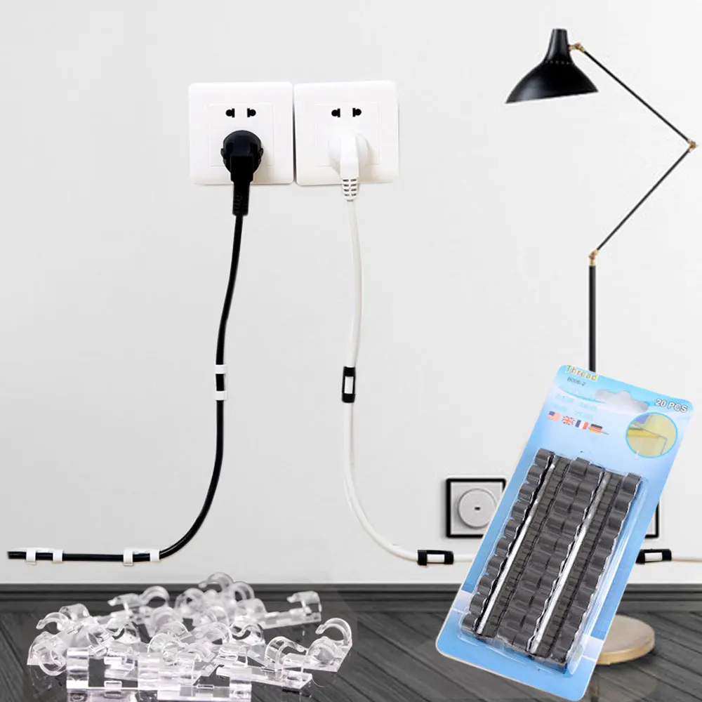 Self-adhesive Cable Clamping Organizer Drop Wire Holder for Home Desk Line Manager Fixed Clip Net Cable Collator Winder 16/20PCS