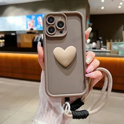 Love Heart Design Matte Soft Cover with Hand Strap for Moto E30 (Coffee)