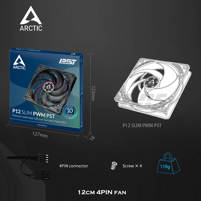 ARCTIC P12 SLIM PWM PST Ultra Silent Fan,Case Cooling 15mm Slim Fan,4PIN PWM CPU Cooler Master Temperature Control 120x120x15mm