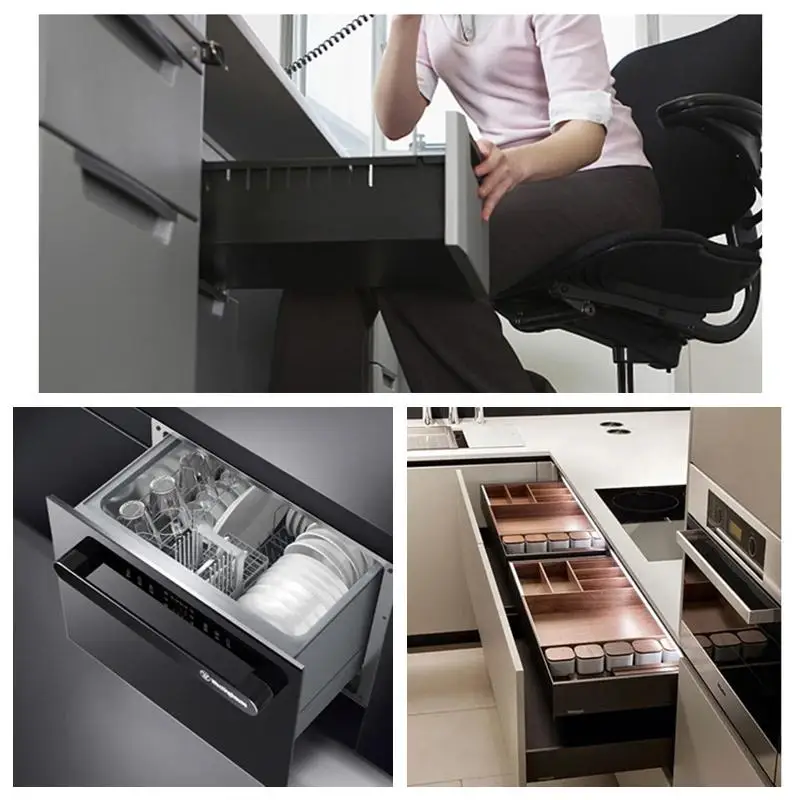 Kitchen and Bath Drawer Slide Rail with Rebound Press and Push-to-Open Mechanism