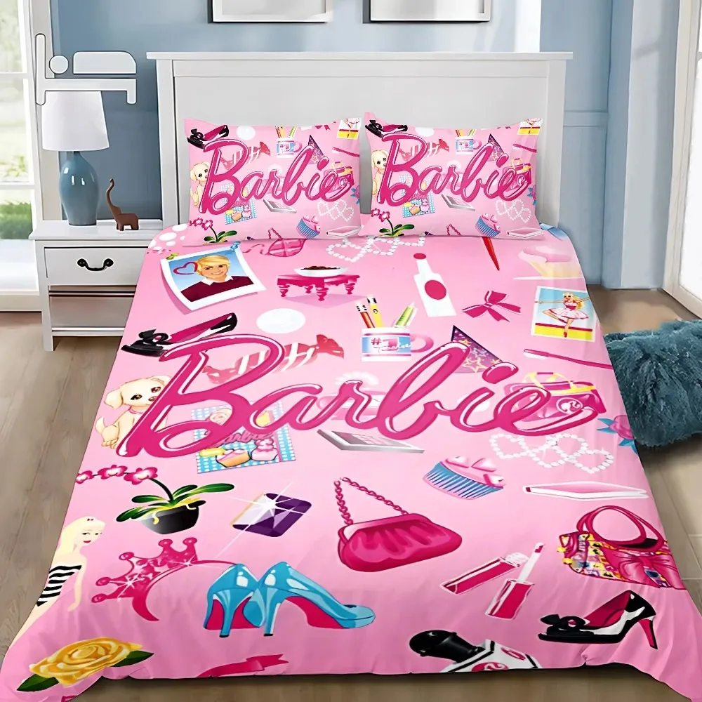 Cartoon Barbie Girl Pink Duvet Cover Pillowcase Cartoon Bedding