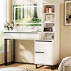Vanity Desk with Mirror Lights, 41 Inch Makeup Vanity Table 10x Magnifying Mirror Charging Station Drawers Shelves Cabinet 1