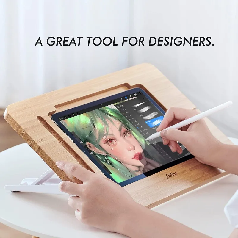 

Multifunction Wood Tablet Mount with Adjustable Drawing Stand Pencil and Cable Slot