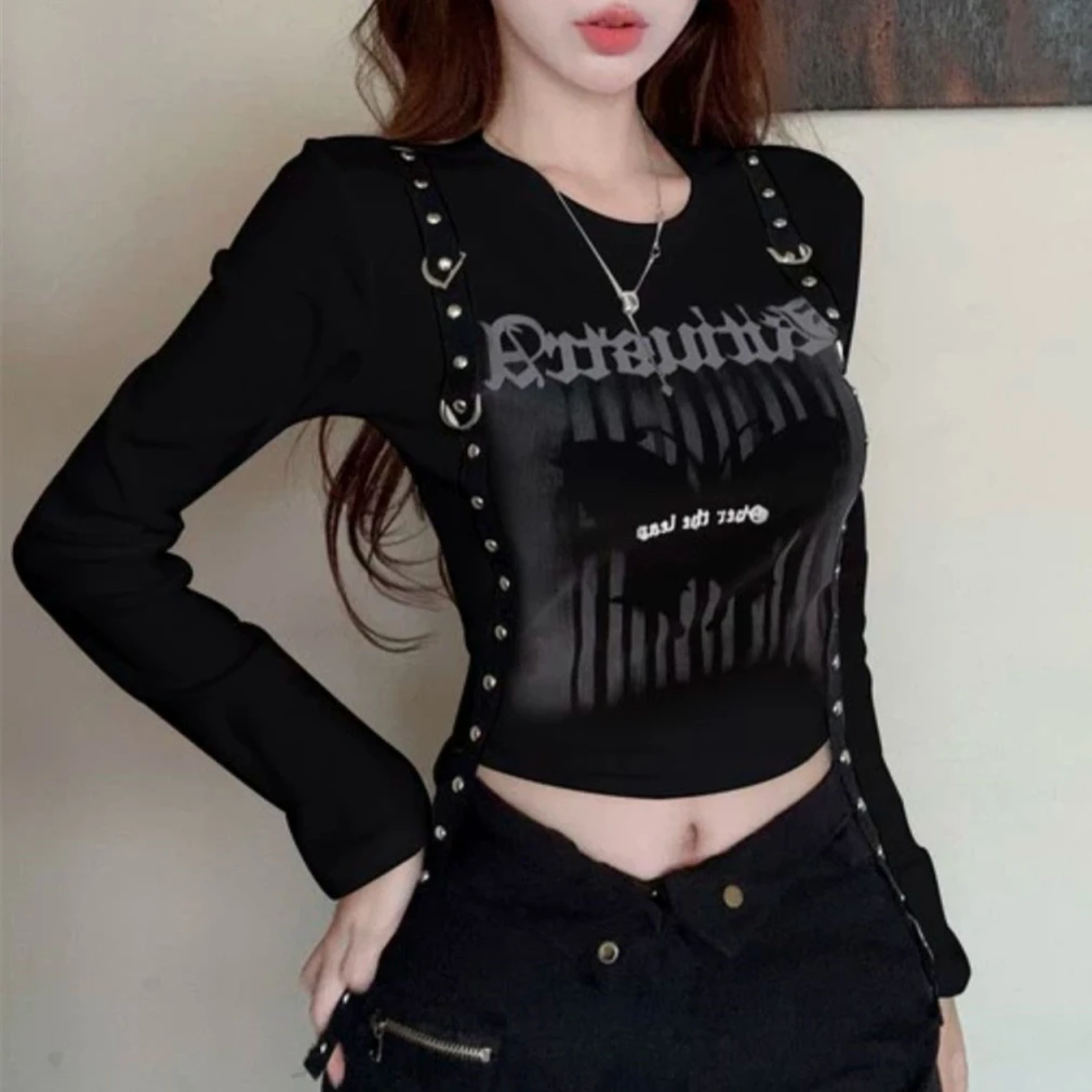 

Футболка женская с длинным рукавом и графическим принтом, в стиле панк