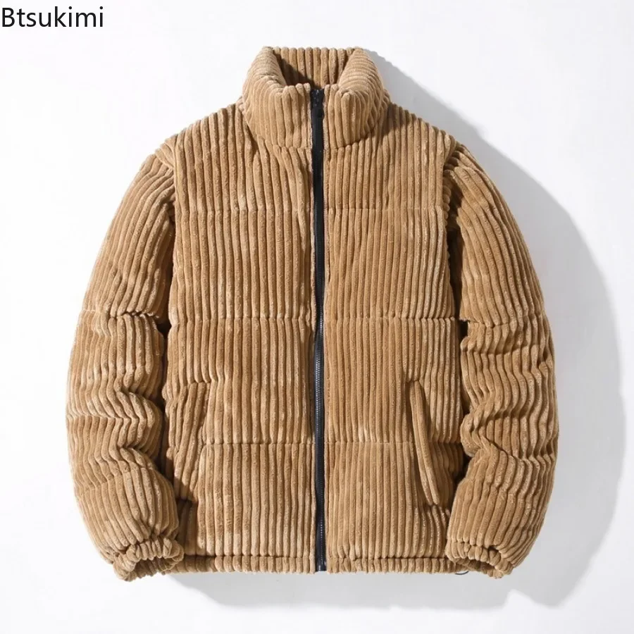 New Men's Corduroy Parkas Thicken Warm Cotton-padded Jackets Fashion Stand Collar Solid Zipper Casual Coats Man Winter Outerwear parka coat parkas coat
