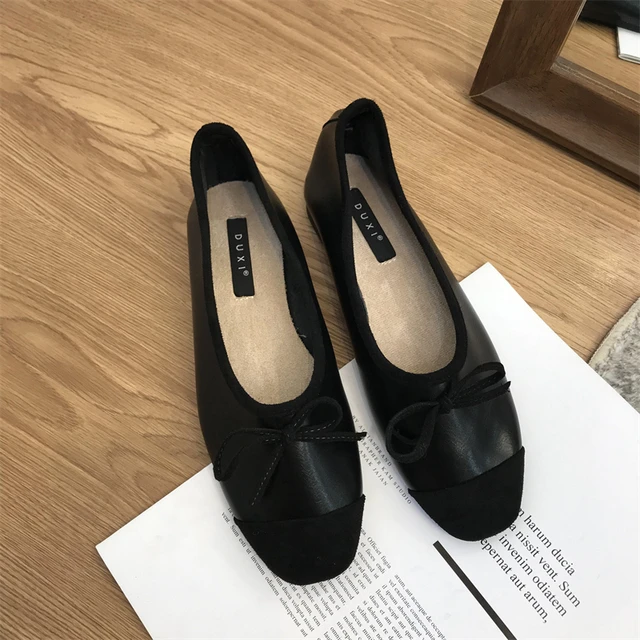 Leather Ballet Flats Women, Butterfly Knot Leather Shoes