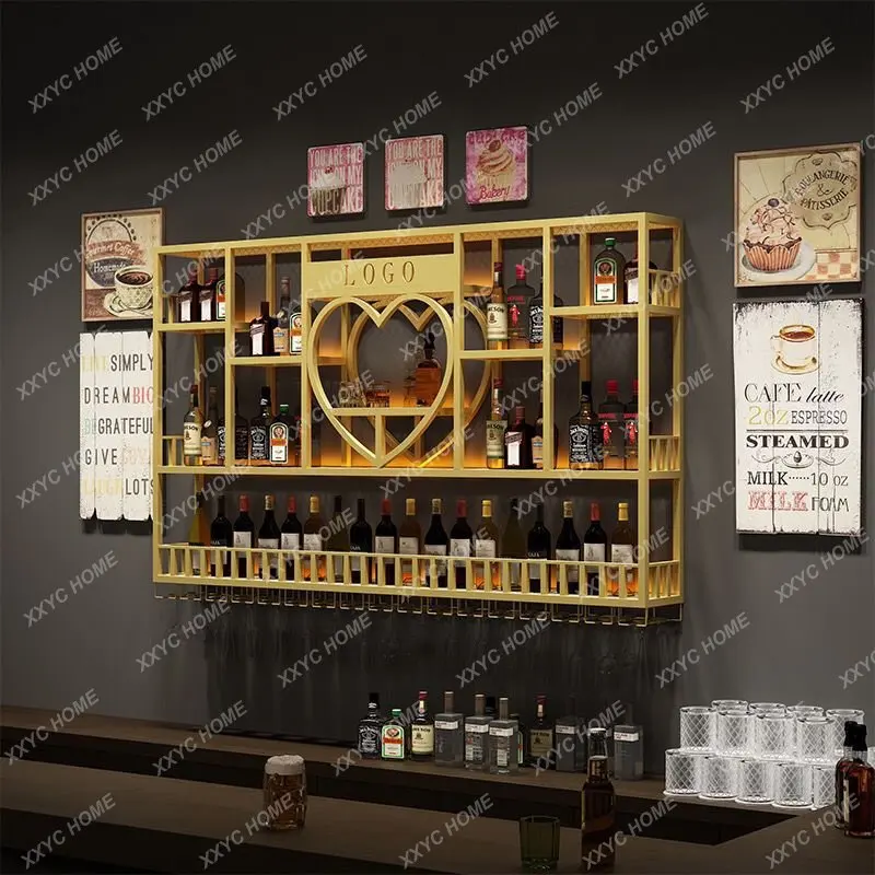 

Wine Cabinet Wall Wall-Mounted Shelves Industrial Style Bar Wrought Iron Display Creative Restaurant