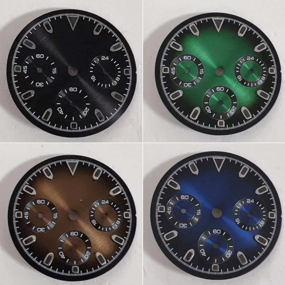 

29.5mm Watch Dial for VK63 Movement Green Luminous Watch Face Black/Blue/Green/Coffee Dial Accessories