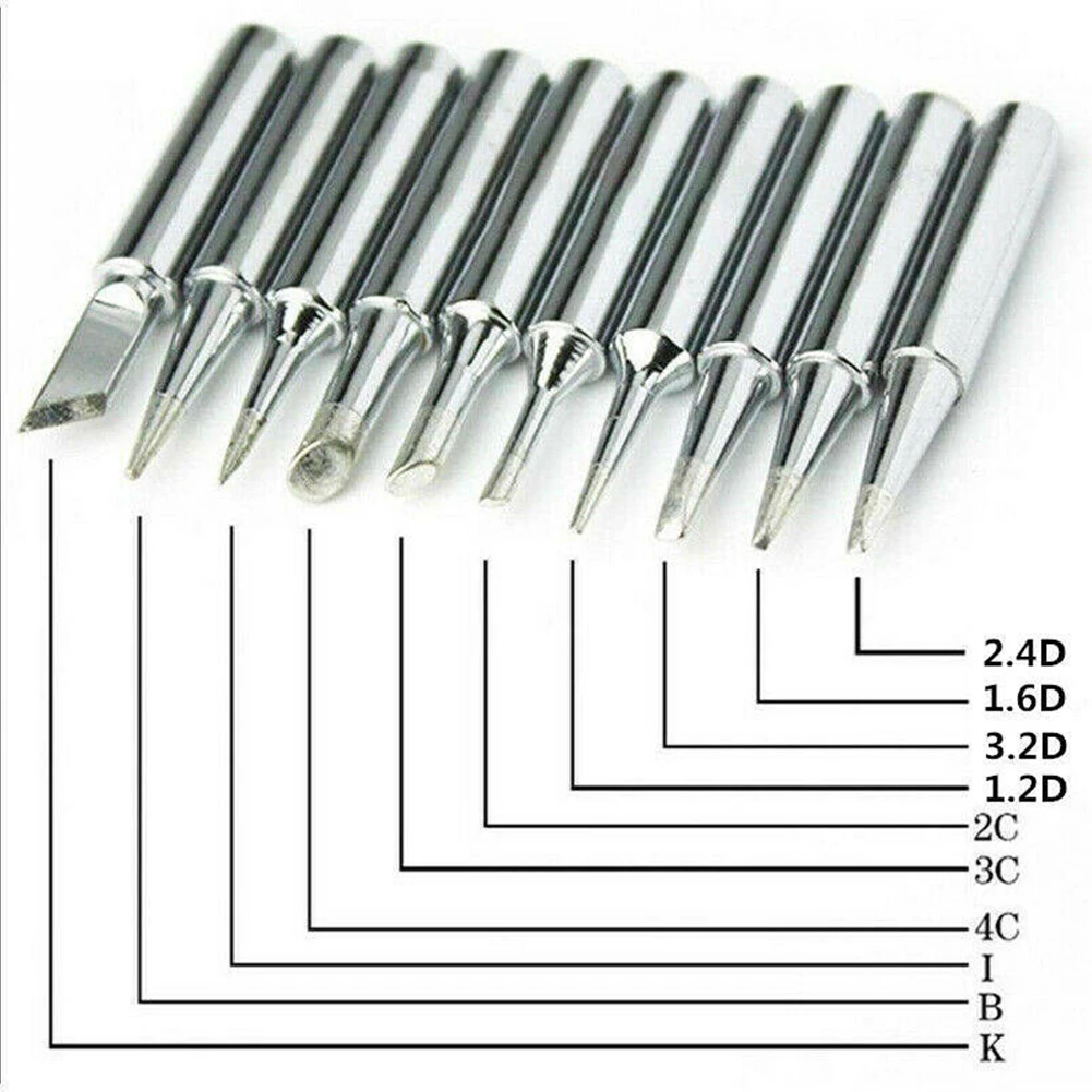 Durable High Quality Practical Soldering Iron Tip 900M-T Silver 10pcs 200°～480° 852D 878D 900M For Rework Station