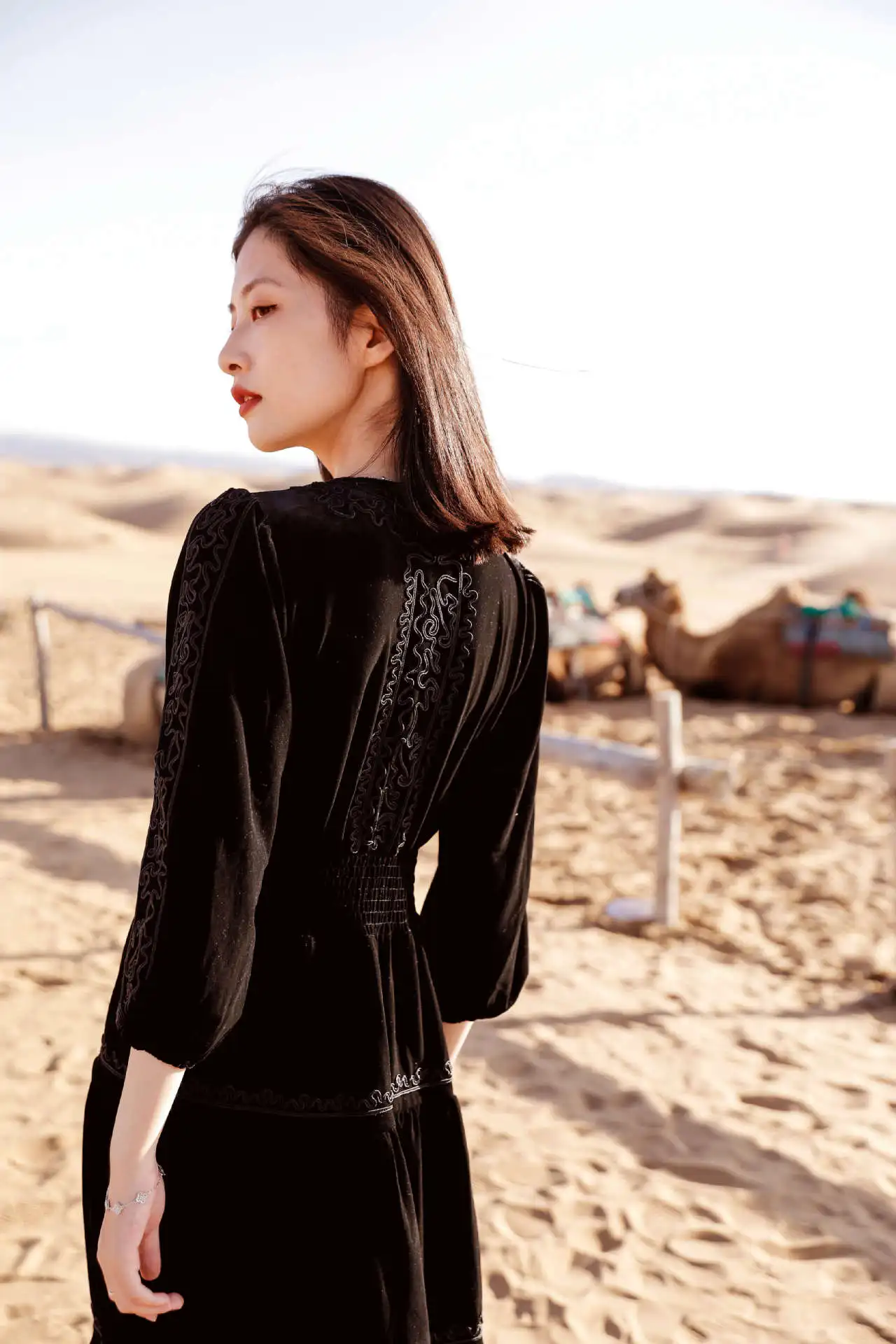 Gypsylady Vintage Floral Embroidery Maxi Dress Velvet Black