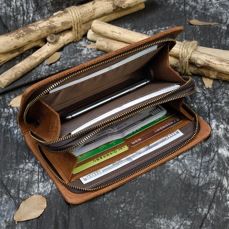 Fashionable Double-layer Zipper Leather Wallet, Large Capacity Card Holder Clutch Bag for Outing