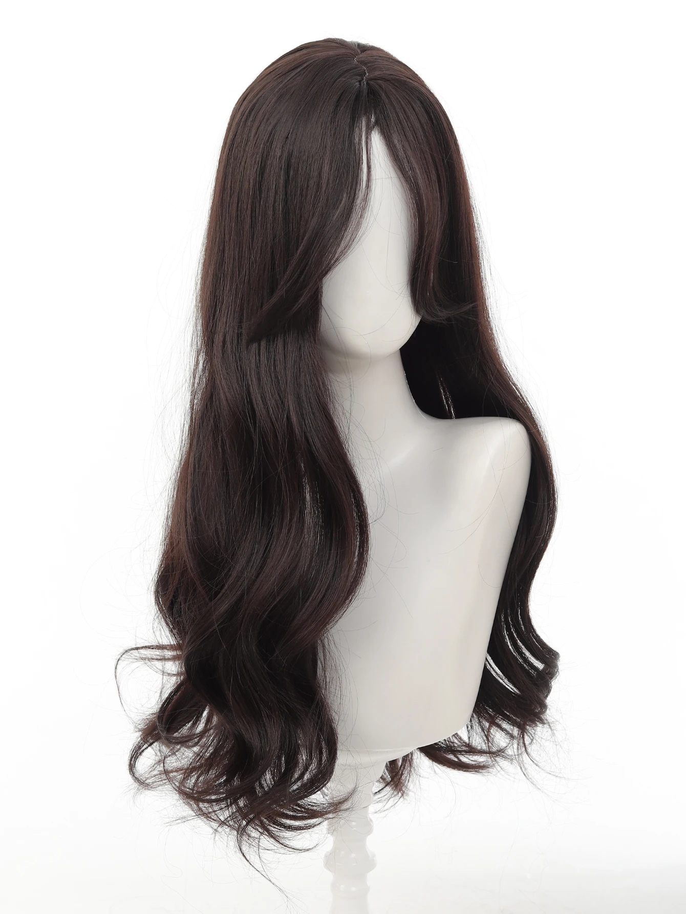 Synthetic Wavy Wig for Women with Bangs Brown Black Long Hair