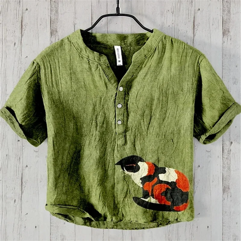 

Men's Casual Fashion Hawaiian Vintage Linen Short Sleeve Shirt 2024 New Fashion Trend Extra Large Size S-5XL
