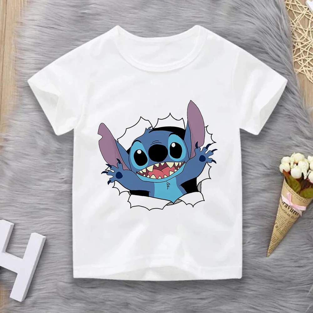 

Disney T Shirt Lilo & Stitch Print Tshirt Kids Boy Girl Short Sleeve Round Neck Harajuku Graphic Tees Children Clothes Top