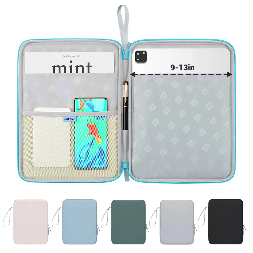 

9-13 Inch Waterproof Zipper Pouch For Xiaomi Pad 6S Pro 12.4 Pad 6 5 Pro For Redmi Pad SE Shockproof Pouch Storage Briefcase