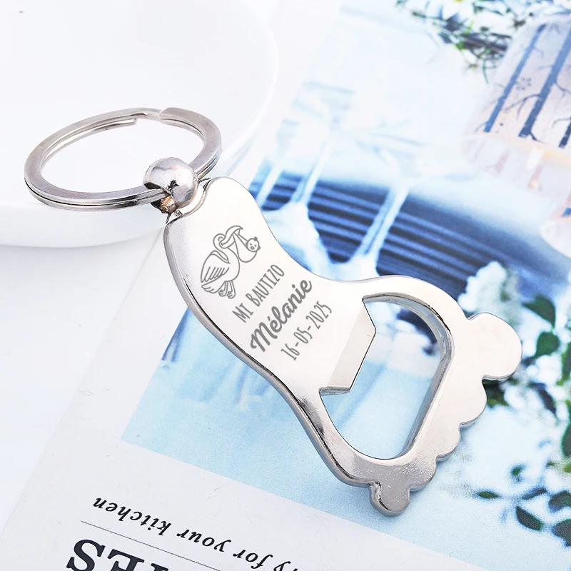 Baptism gifts for guests christening favors personalized foot shaped keychain bottle openers baby shower souvenirs beer bottle opener keychains