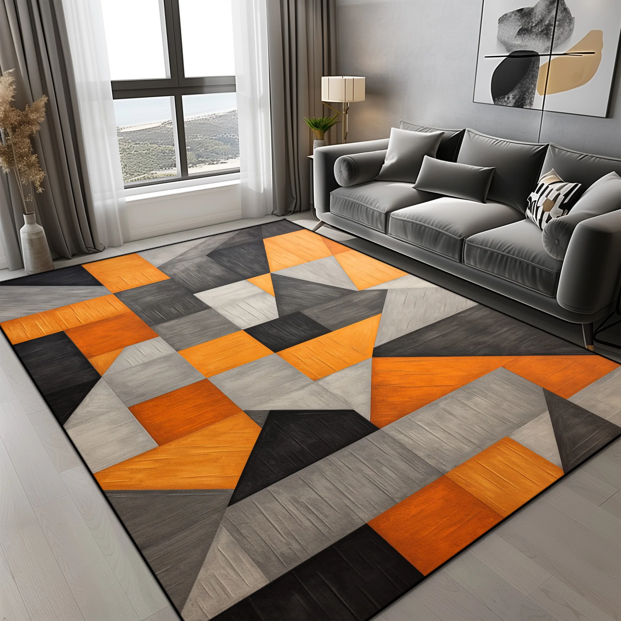 Orange Geometric Carpet for Living Room Modern Luxury Decoration Home Rugs for Bedroom Big Size Non-slip Easy Cleaning Floor Mat 2