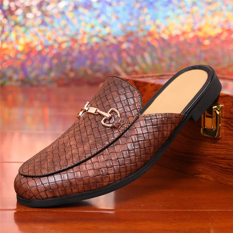 Fashion New Men Half Slippers Loafers Male Casual Woven Pattern