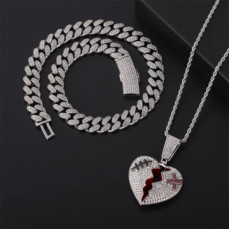 

D&Z LOVE Round Pendant 3pieces 13mm Rhinestones Miami Cuban Chain HipHop Iced Out Bling Necklaces Fashion Jewelry For Man