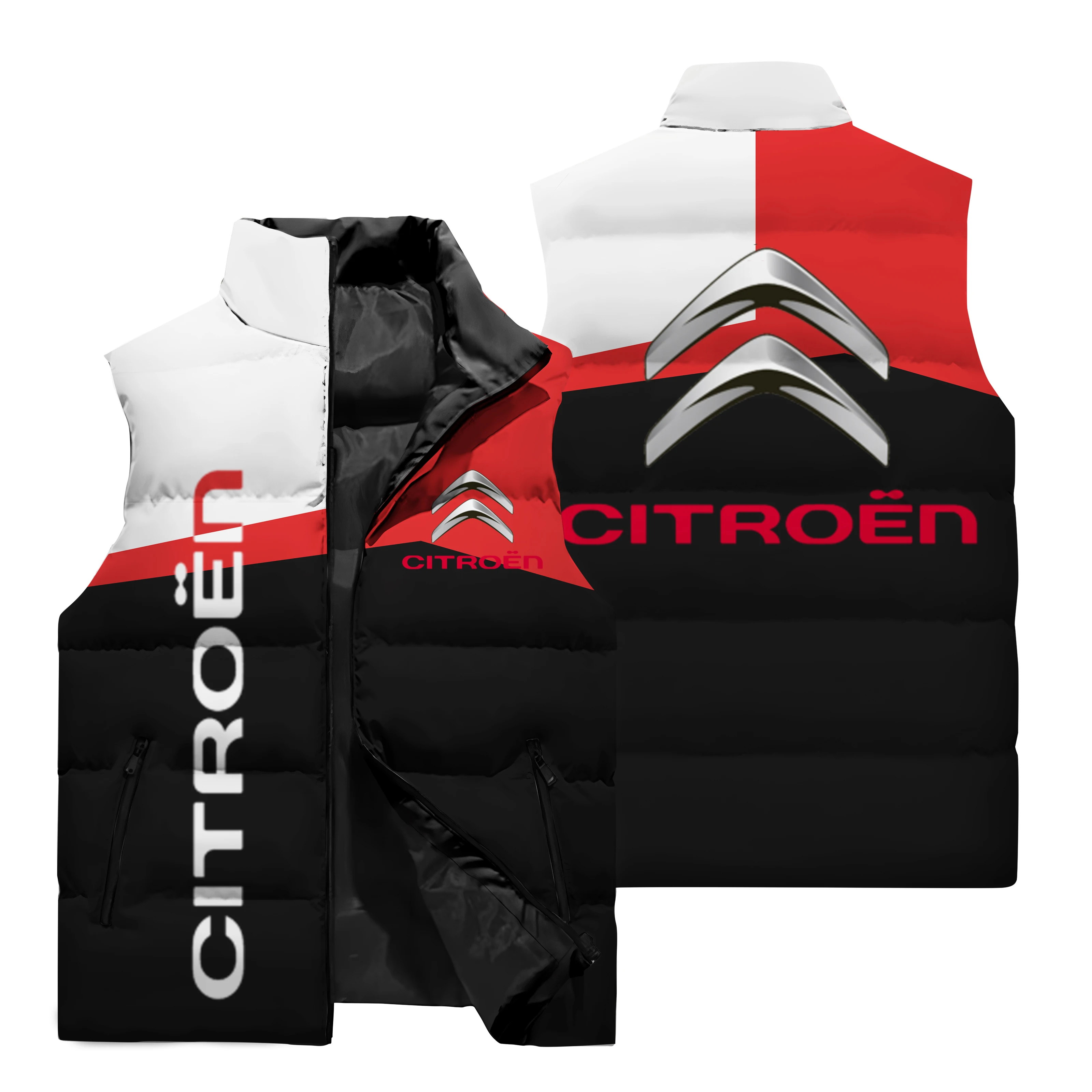 thumbnail image 2 of Chaqueta sin mangas con estampado del logotipo del automóvil Citroën en 3D para hombre, para exteriores, compras en la calle, deportes, cuello alto, bolsillo, cremallera, chaqueta, chaleco, 2 of 5