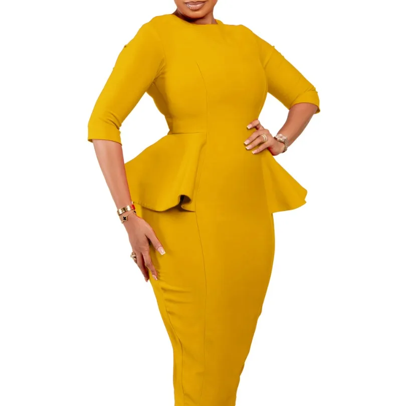 

Африканская одежда Дашики, весна 2024, африканские платья для женщин, элегантное Африканское облегающее платье из полиэстера с рукавом 3/4, желтое, синее, красное