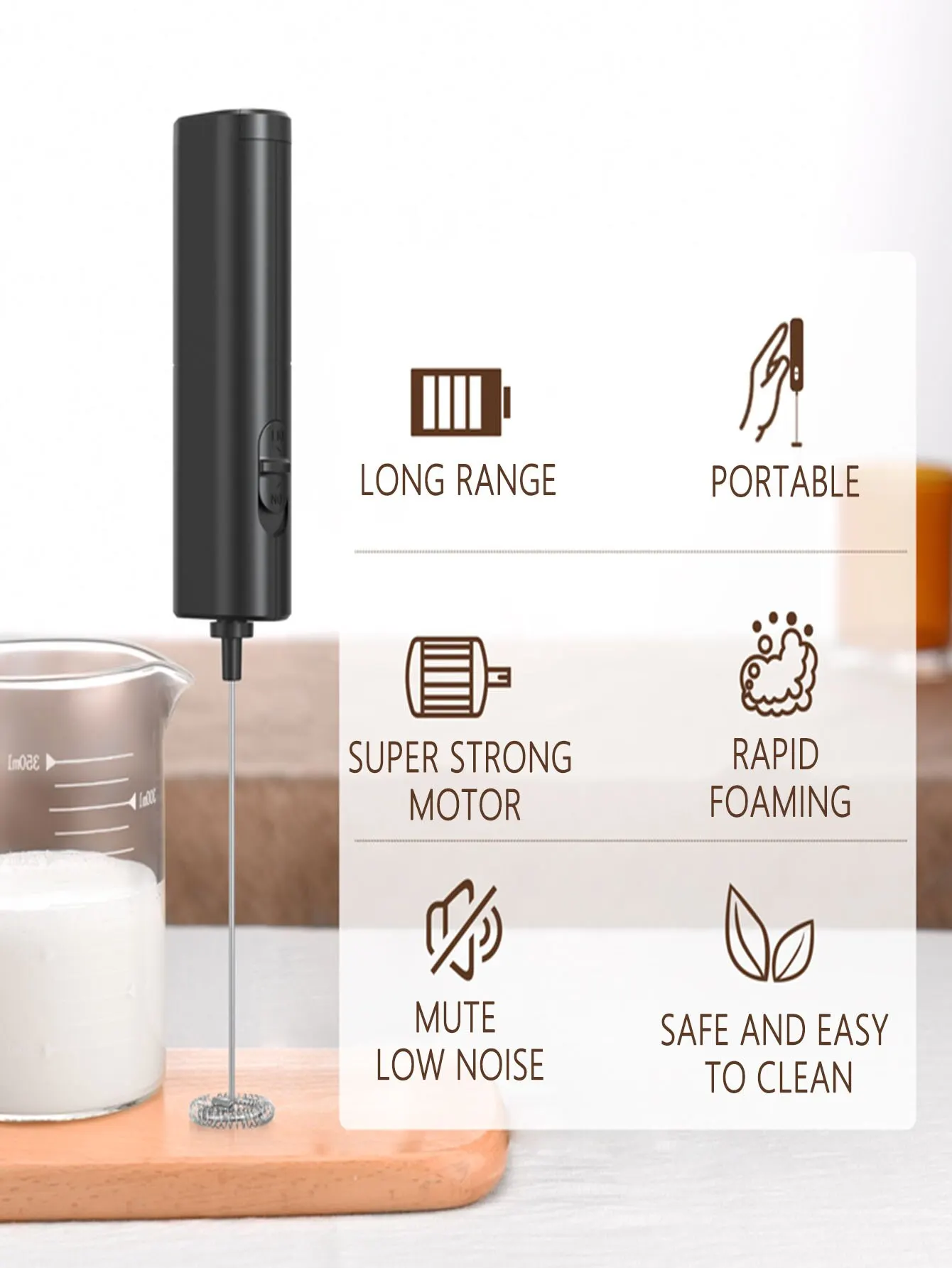 Mini Milk Electric Milk Frother, Electric Whisk Handheld Battery