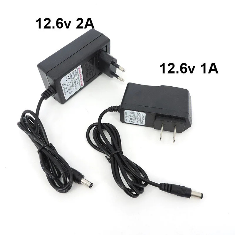 Caricabatterie Ac Dc 12.6 V 1A 2A Adattatore Da Parete Di Alimentazione 12 V Volt 5.5*2.5Mm 12.6 V 2 A Per Batteria Al Litio 18650 Eu Us Uk Au Plug W1