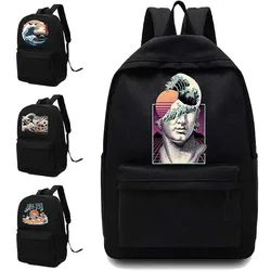 Fashion Canvas Women Backpack New Unisex School Bag Wave Pattern Printed Large Capacity Laptop Bag Portable Travel Sports Bag