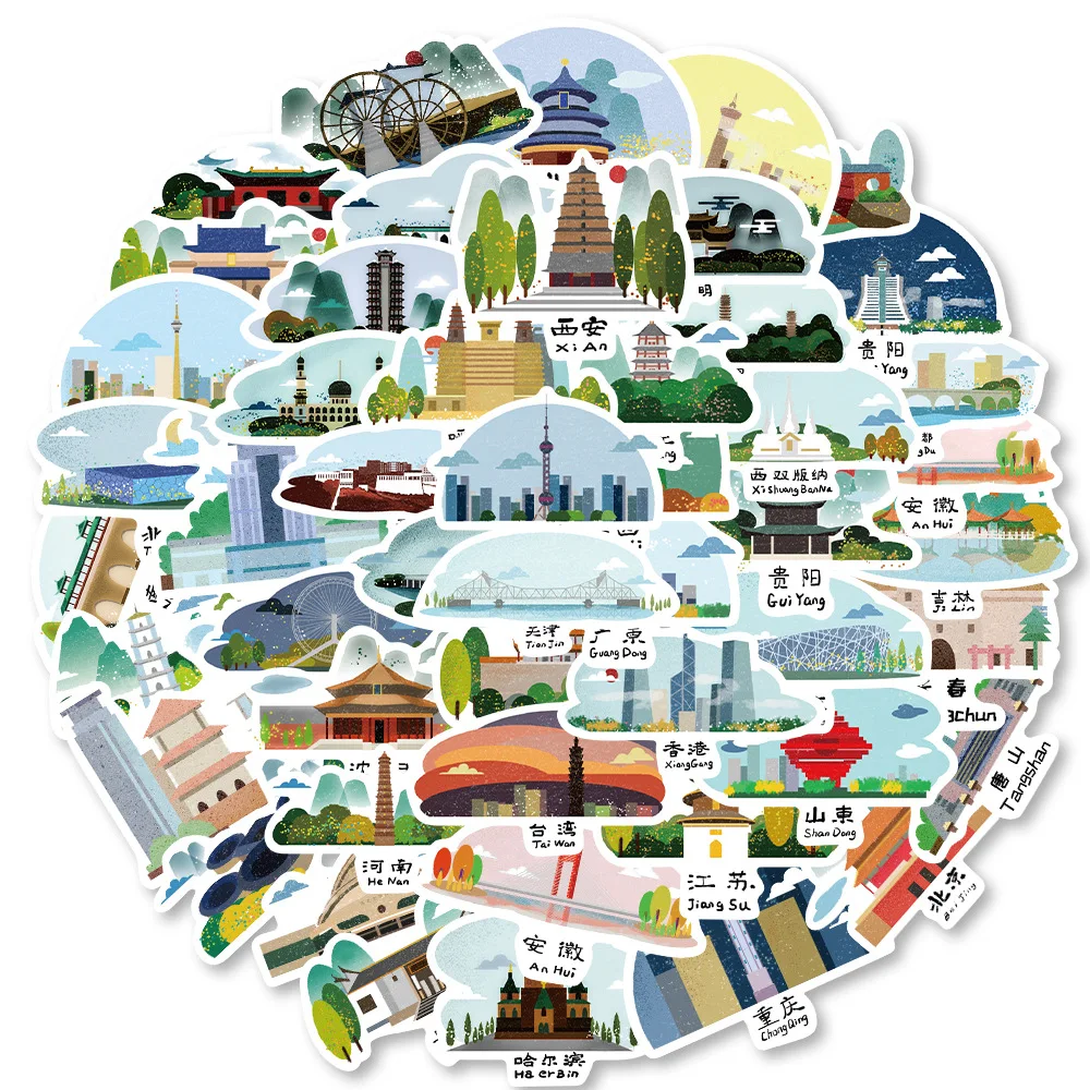 10/30/50Pcs China City Landmarks Stickers Suitcases Laptop Mobile Phone Guitar Water Cup Skateboard Decals Graffiti Sticker