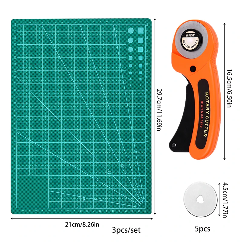 DIY Leather Craft Orange Round Hob Fabric Leather Craft Wheel Cutter Rotary Cutter Tools Blade A4 Cutting Board Rotary Cutter Leather Tool Leather Working Tools Leather Cutting Tool Craft Cutting Tool
