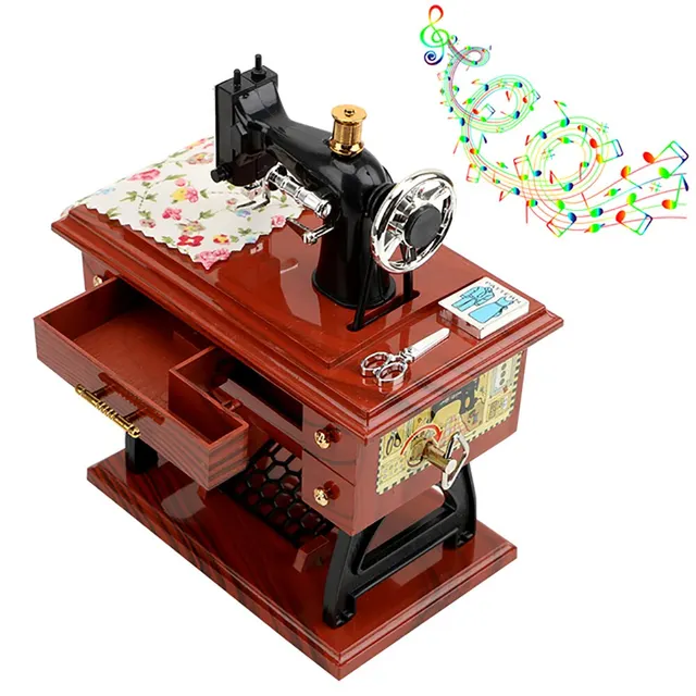 Mini Varrógép Stílusú Zenei Doboz Kézi Hajtókar Vintage Music Boxes Ékszerdoboz Karácsony Újév Születésnapi Ajándékok