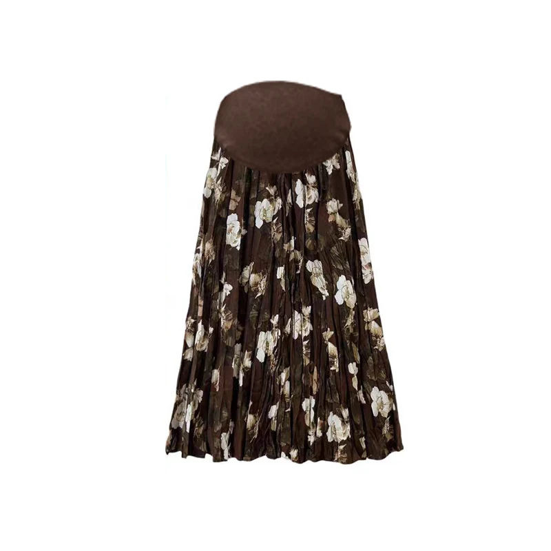 Autumn Maternity Long Floral Skirt High Waist Fashion Printing Pregnant Woman Chiffon A-line Belly Skirt Pregnancy Pleated