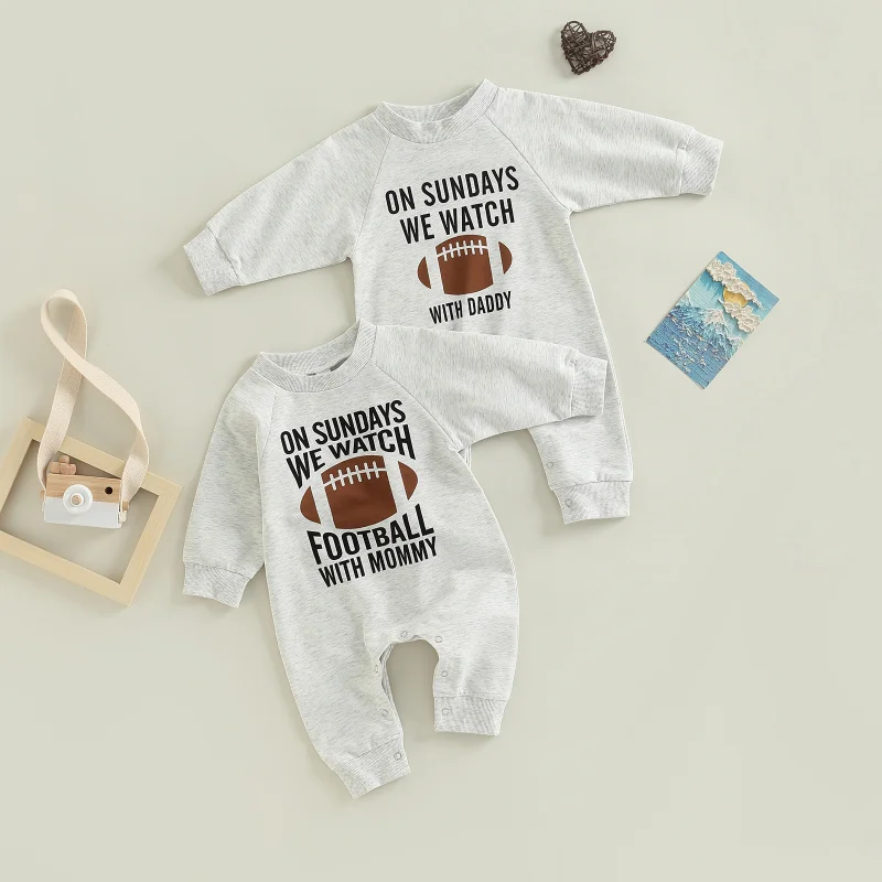 

Spring Baby Boys Rompers Letter Football Print Long Sleeve Mommy Daddy Newborn Sweatshirt Babysuit Casual Tops