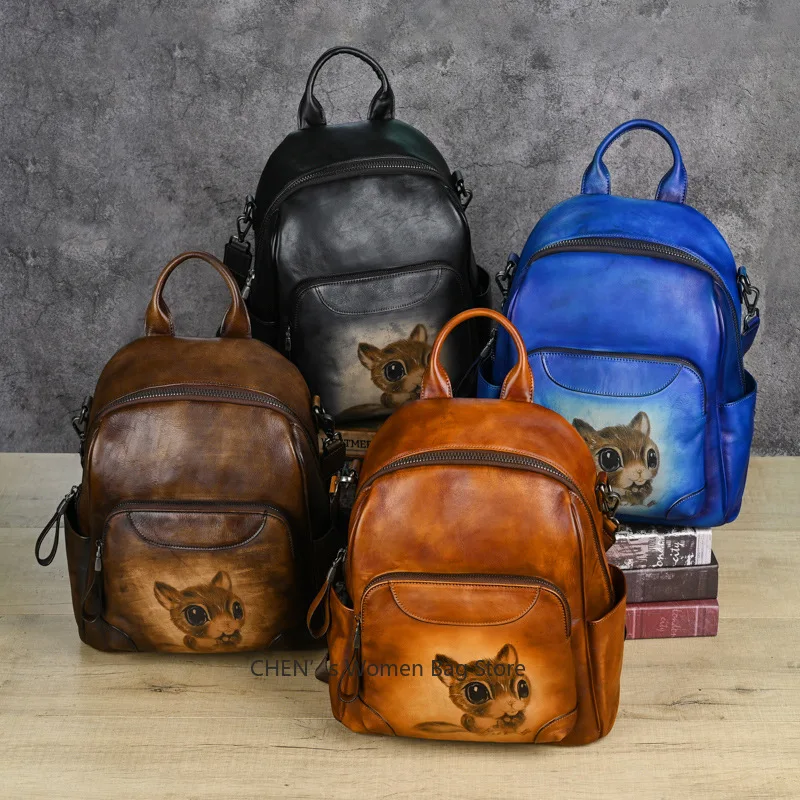 New Cowhide Large Capacity Backpack For Women display picture 2
