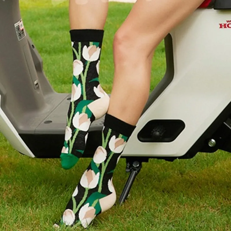 Women Designer Fashion Funny Creative Middle Tube Cotton Socks Colorful Cute Pattern Animal Plant Sports Gift