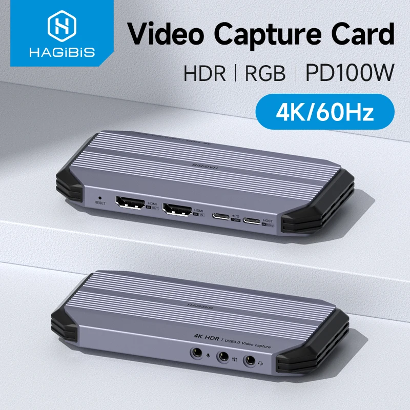 Hagibis 4K@60Hz Video Capture Card Streaming and Gaming 4K 60FPS HDR VRR RGB Passthrough PD 100W for PS5/4 Xbox Switch Camera PC