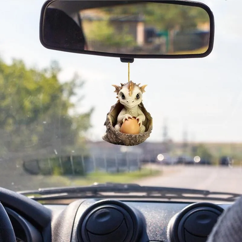 

Cute Cartoon Dragon Egg Car Rearview Mirror Decoration Car Rearview Mirror Creative Pendant Acrylic Christmas Tree Accessories