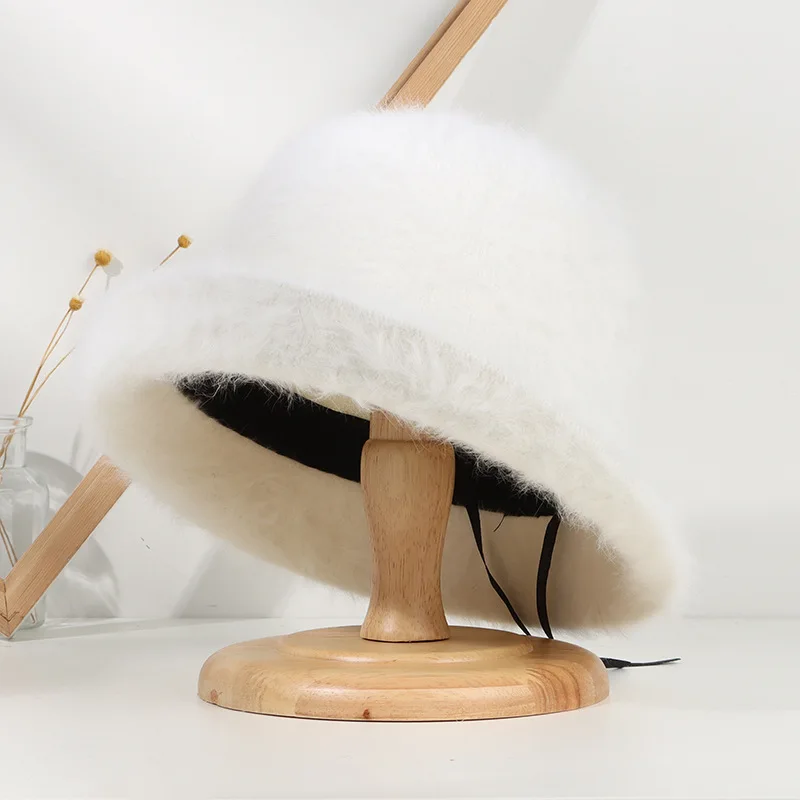 

Bucket Hat Fluffy Women Autumn Winter Rabbit Warm Holiday Party Outdoor Accessory