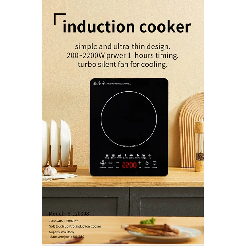 

Portable Induction Cooktop 8Temp Touch Burner Cooker Countertop Burner Induction Hotplate Low Noise 2200W Sensor
