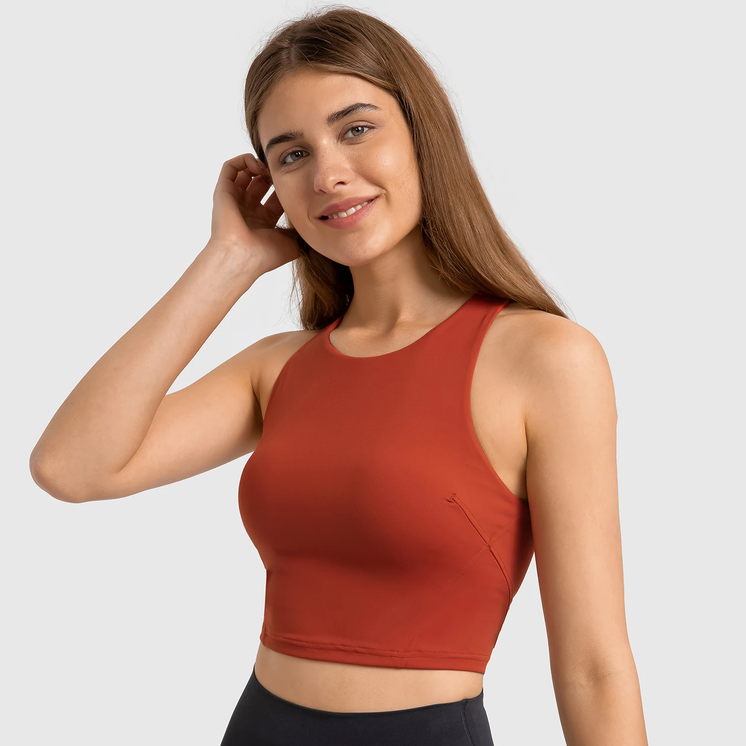 Women's High Neck Crop Tank Top with Built-In Bra