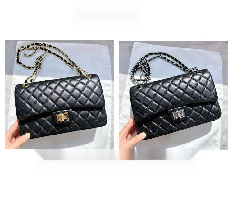 Damen Stepptasche Aus Lammleder Mit Kette Umhängetasche_voghion.com