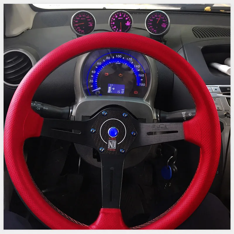 Carbon Fiber Car Steering Wheel Horn Button Cover Universal 9cm ND Racing Sport Speaker Switch Push Auto Interior Accessories