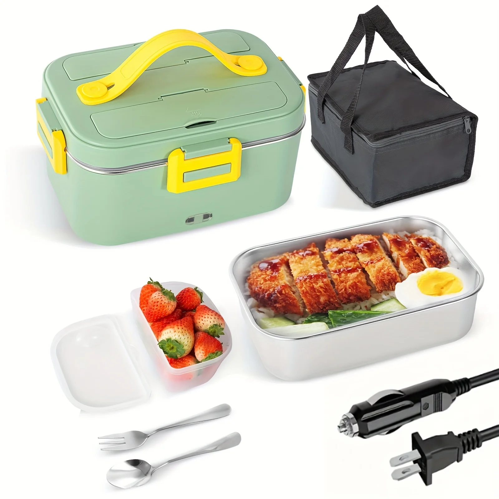 Electric Lunch Box Food Heater 75w Portable and Leakproof Heated Lunch Boxes With 304 Stainless Steel Container for Car Home